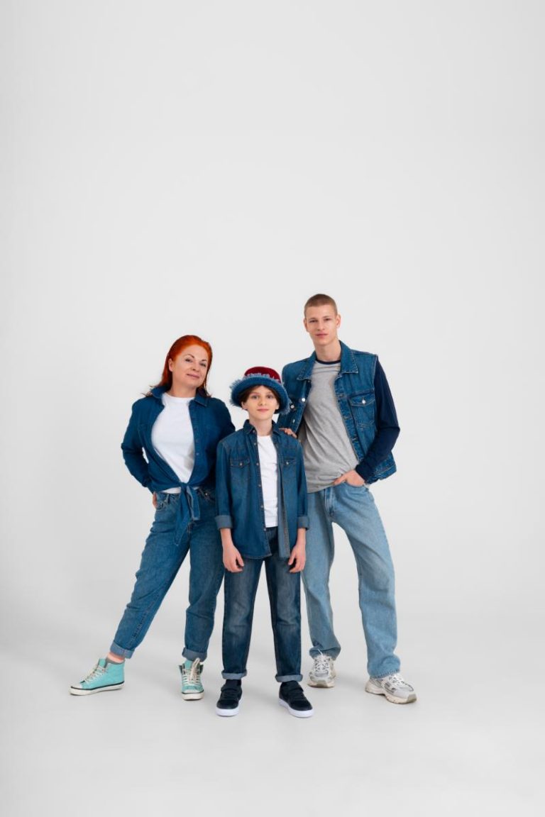 mother-her-two-sons-wearing-denim-outfits-together