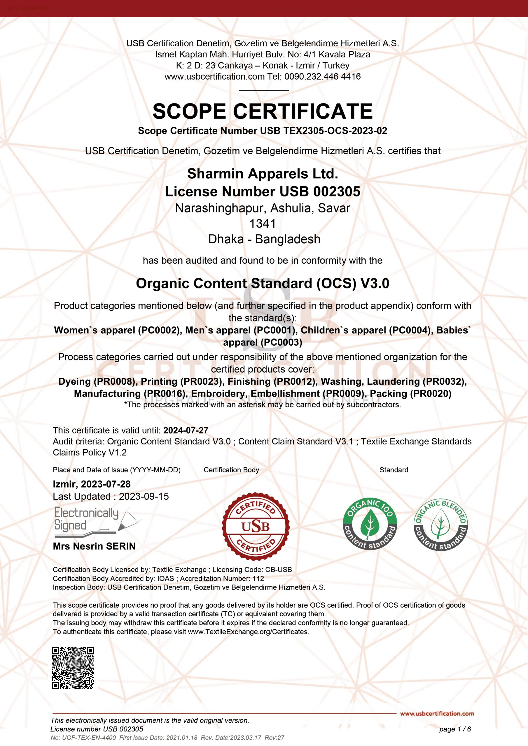 Scope Certificate