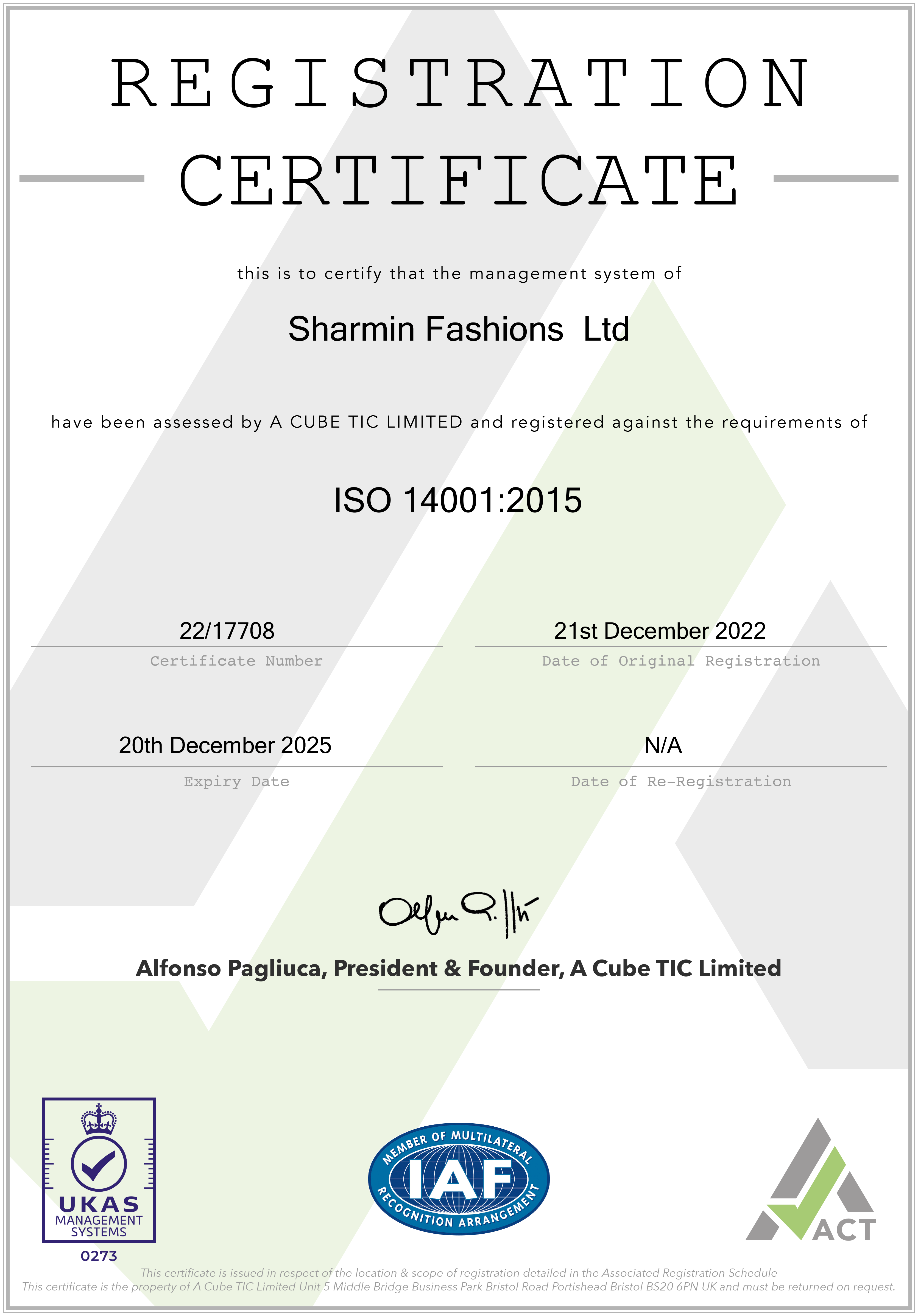 ISO-14001, Sharmin Fashions Ltd-1