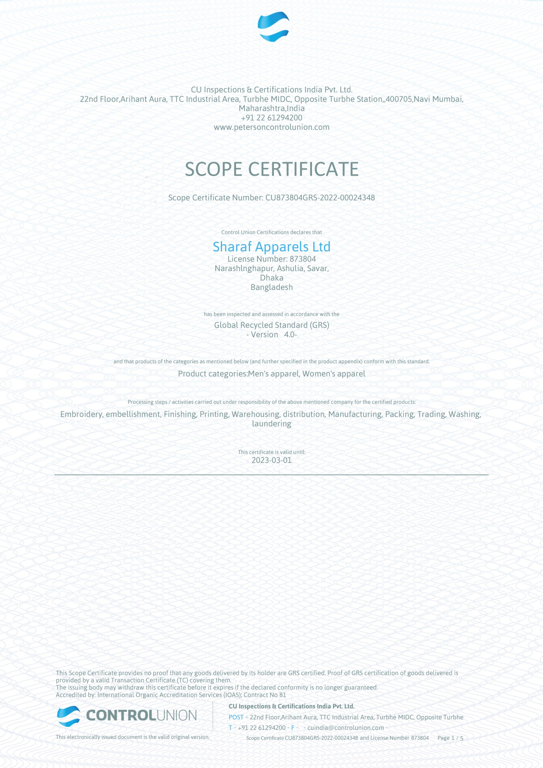 SCOPE_CERTIFICATE GRS-Sharaf Apparels Ltd -1