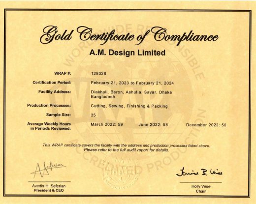 2023-02-21 Certificate 128328 (Gold) A.M. Design Limited